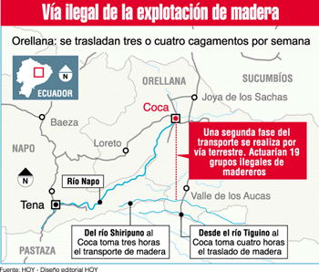 Mapa de las rutas clandestinas de tr�fico de madera de cedro (Diagrama: El Hoy)