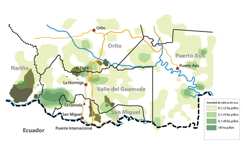 Produccion de coca en 2006 en el Bajo Putumayo